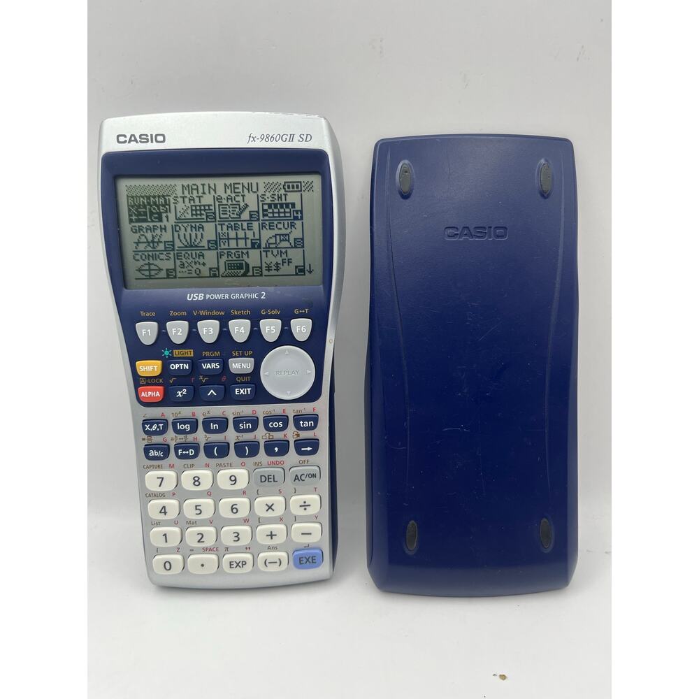 Casio Graphing Calculators fx-9860GII SD With SD Card Slot Blue for School USED